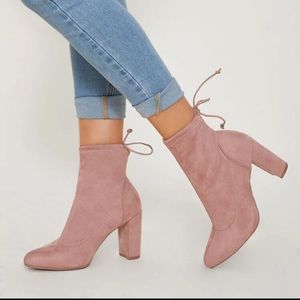 Faux Suede High Heel Sock Boots. Size 7.